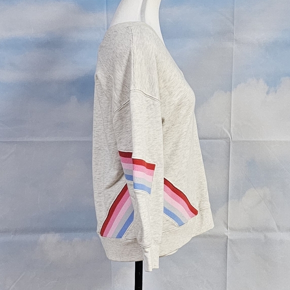 DEMOCRACY | COTTON BLEND CROPPED SLEEVE DOUBLE V NECKLINE SWEATSHIRT PUL… - Picture 6 of 16